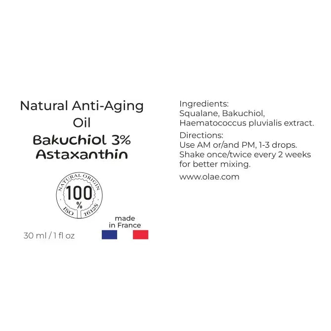 Huile anti-âge 3 % Bakuchiol-Squalane + Astaxanthine - Natural'Yita